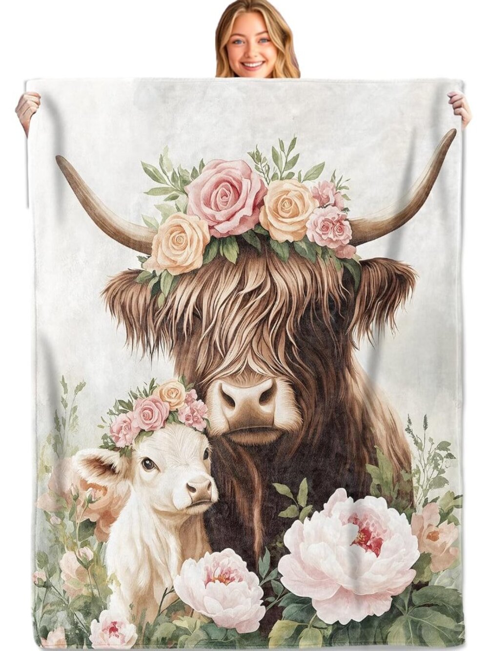 Highland Cow and Calf Throw Blanket,50x60in,Soft,Lightweight Flannel,Cute Cows F